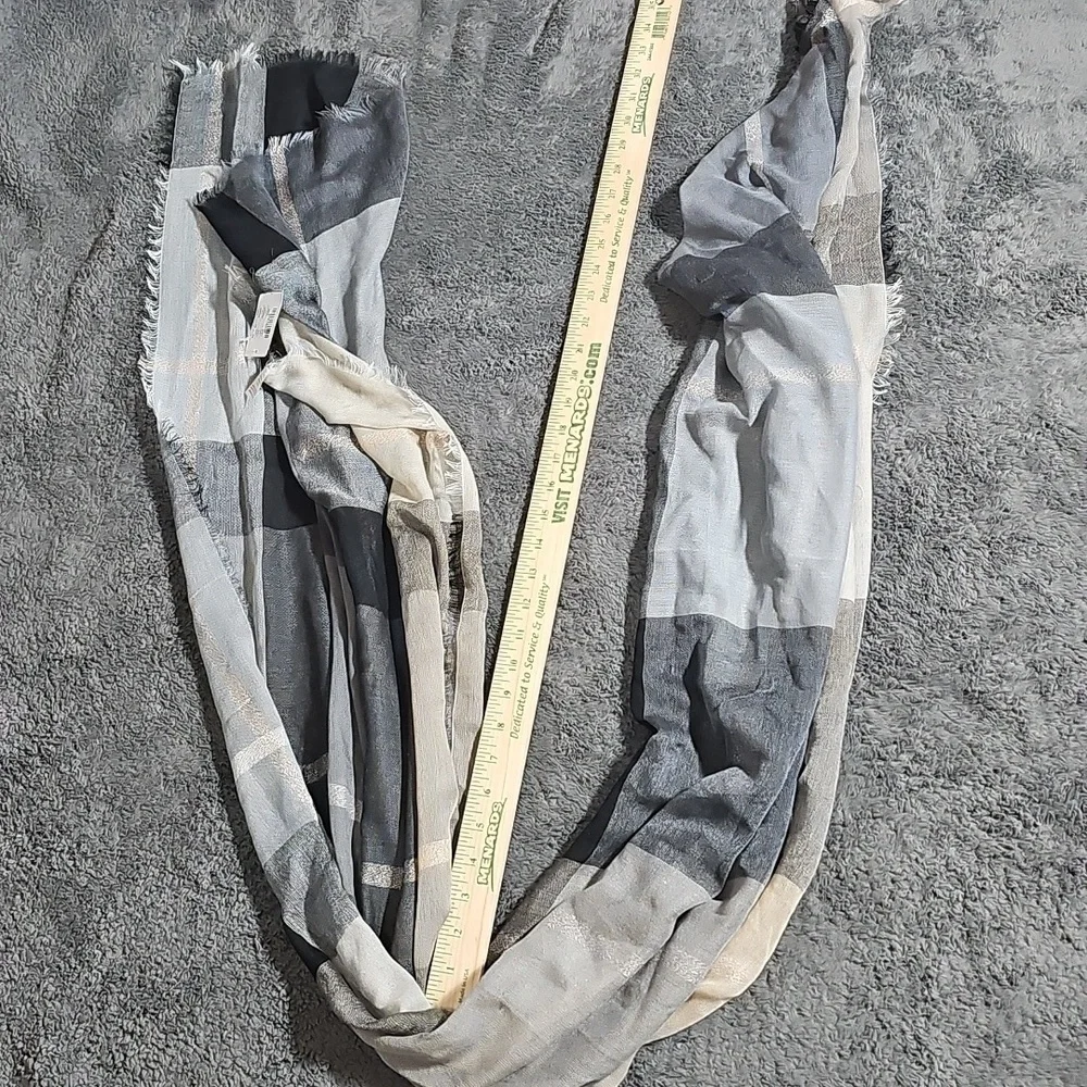 Christopher and Banks Blue Cream and Blush Sheer Blanket Fringe Scarf New